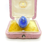 Large Sterling Silver, Lapis Lazuli & Diamond Signet Ring Vintage Birmingham