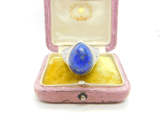 Large Sterling Silver, Lapis Lazuli & Diamond Signet Ring Vintage Birmingham