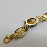 9ct Yellow Gold Cabochon Tiger's Eye Chinese Character Bracelet Vintage c1970