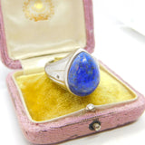 Large Sterling Silver, Lapis Lazuli & Diamond Signet Ring Vintage Birmingham