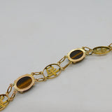 9ct Yellow Gold Cabochon Tiger's Eye Chinese Character Bracelet Vintage c1970