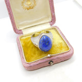 Large Sterling Silver, Lapis Lazuli & Diamond Signet Ring Vintage Birmingham