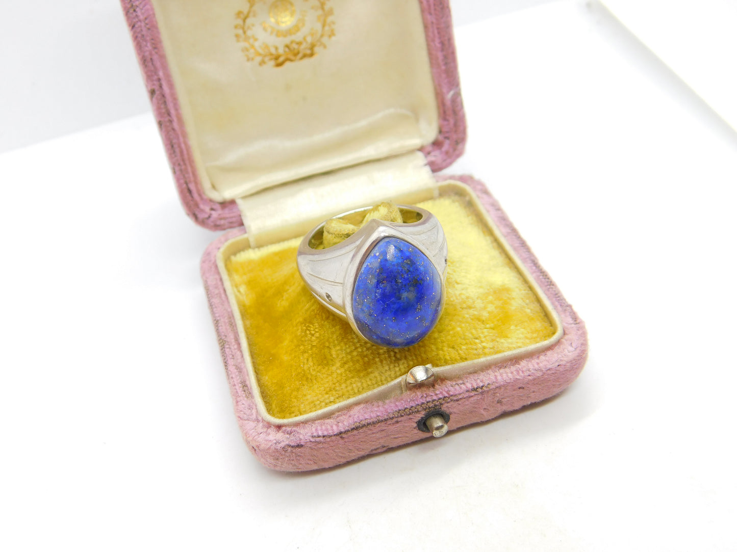 Large Sterling Silver, Lapis Lazuli & Diamond Signet Ring Vintage Birmingham