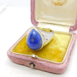 Large Sterling Silver, Lapis Lazuli & Diamond Signet Ring Vintage Birmingham