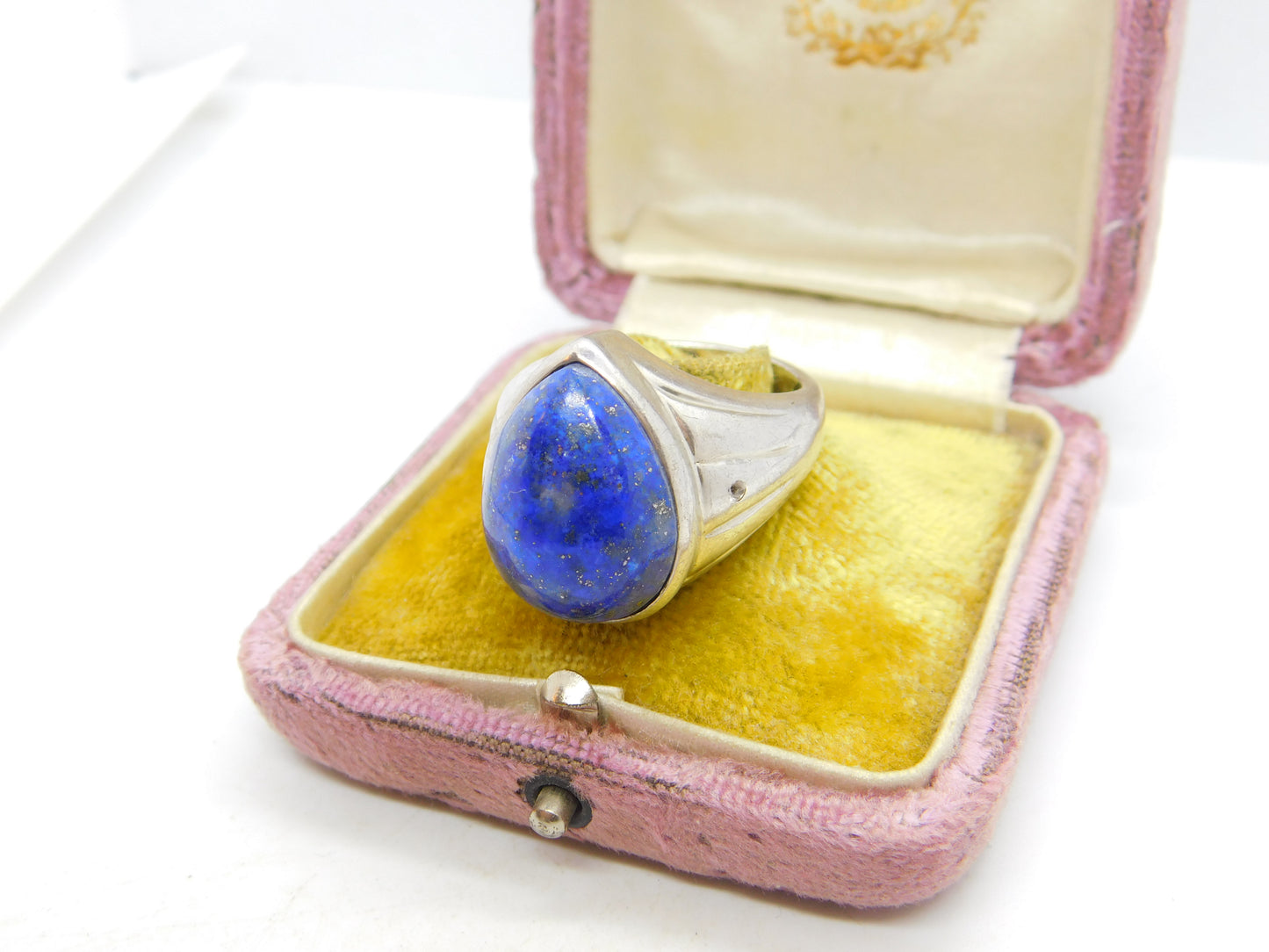 Large Sterling Silver, Lapis Lazuli & Diamond Signet Ring Vintage Birmingham