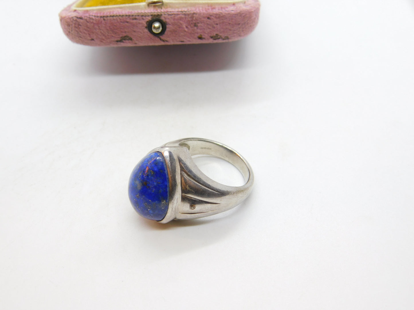 Large Sterling Silver, Lapis Lazuli & Diamond Signet Ring Vintage Birmingham