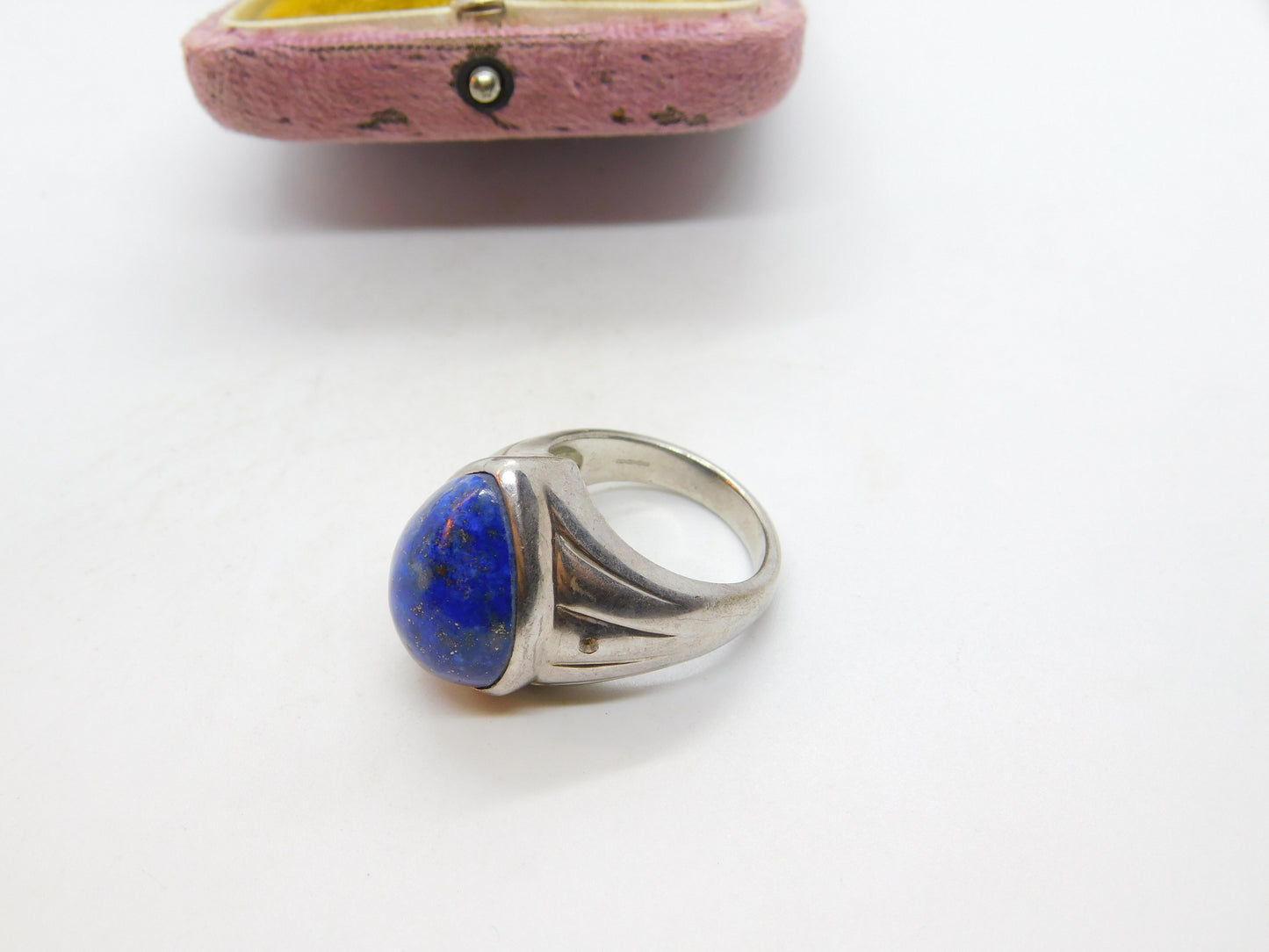 Large Sterling Silver, Lapis Lazuli & Diamond Signet Ring Vintage Birmingham