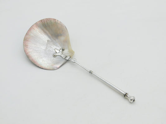 Victorian Danish Sterling Silver Mounted Shell Form Sauce Spoon c1890 Antique