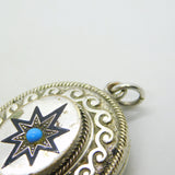 Victorian Silver Plated, Black Enamel & Turquoise Mourning Locket Antique c1860