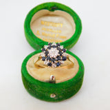 9ct Yellow Gold, Sapphire & Diamond Floral Cluster Ring Vintage 1973 Birmingham