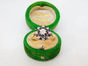 9ct Yellow Gold, Sapphire & Diamond Floral Cluster Ring Vintage 1973 Birmingham