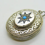 Victorian Silver Plated, Black Enamel & Turquoise Mourning Locket Antique c1860