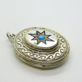 Victorian Silver Plated, Black Enamel & Turquoise Mourning Locket Antique c1860