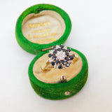9ct Yellow Gold, Sapphire & Diamond Floral Cluster Ring Vintage 1973 Birmingham