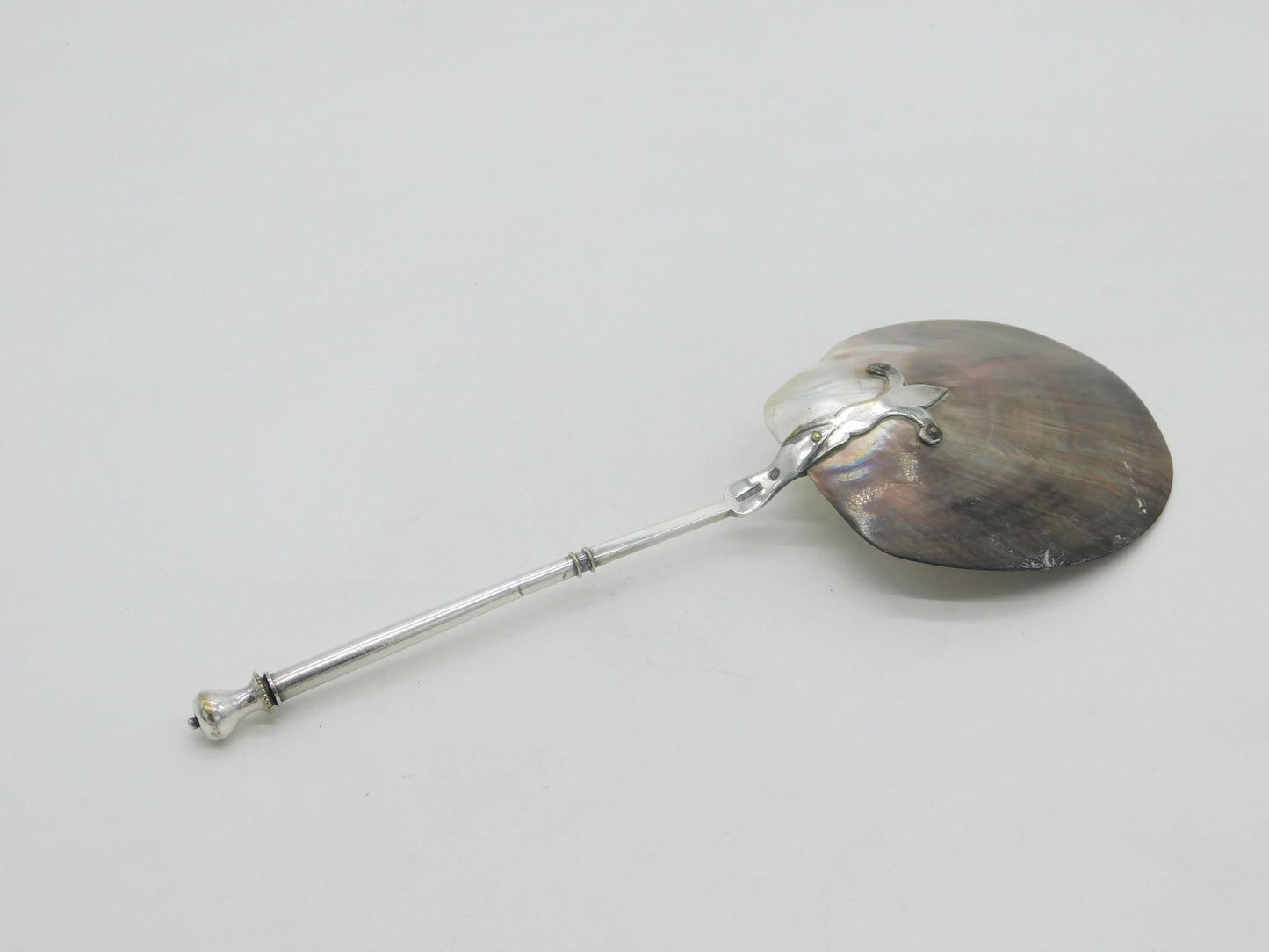 Victorian Danish Sterling Silver Mounted Shell Form Sauce Spoon c1890 Antique