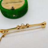 Victorian 15ct Gold, 0.2ct Rose Cut Diamond & Pearl Bar Brooch Antique c1890