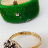 9ct Yellow Gold, Sapphire & Diamond Floral Cluster Ring Vintage 1973 Birmingham