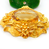 Victorian 22ct Gold Filigree Form & Faceted Citrine Floral Brooch Antique c1860