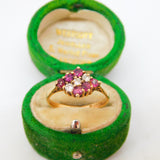 9ct Yellow Gold, Ruby & Diamond Cluster Ring Vintage 1979 London
