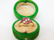 9ct Yellow Gold, Ruby & Diamond Cluster Ring Vintage 1979 London