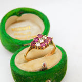 9ct Yellow Gold, Ruby & Diamond Cluster Ring Vintage 1979 London