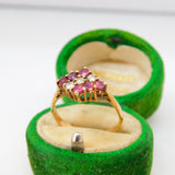 9ct Yellow Gold, Ruby & Diamond Cluster Ring Vintage 1979 London