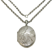 Victorian Sterling Silver Aesthetic Parrot Locket Pendant Necklace Antique c1880