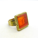 George III 9ct Gold, Carnelian Agate 'VL' Initial Seal Signet Ring Antique c1790