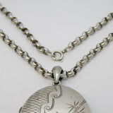 Victorian Sterling Silver Aesthetic Parrot Locket Pendant Necklace Antique c1880