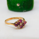 9ct Yellow Gold, Ruby & Diamond Cluster Ring Vintage 1979 London