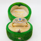 18ct Yellow Gold, 0.25ct Diamond & Sapphire Floral Dress Ring Vintage c1970