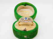 18ct Yellow Gold, 0.25ct Diamond & Sapphire Floral Dress Ring Vintage c1970