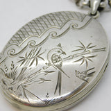 Victorian Sterling Silver Aesthetic Parrot Locket Pendant Necklace Antique c1880