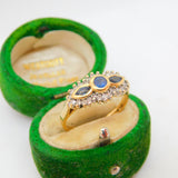 18ct Yellow Gold, 0.25ct Diamond & Sapphire Floral Dress Ring Vintage c1970