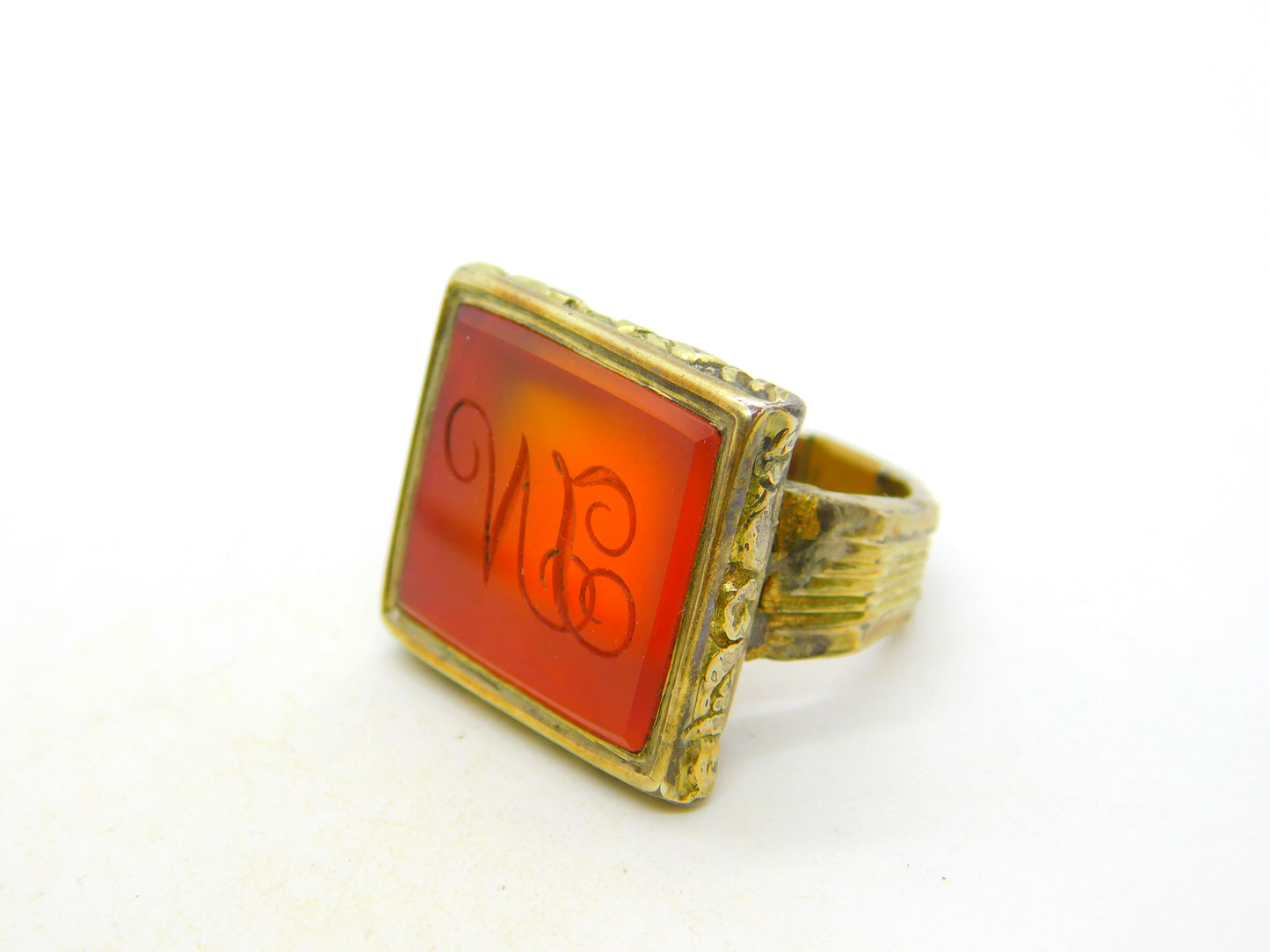 George III 9ct Gold, Carnelian Agate 'VL' Initial Seal Signet Ring Antique c1790