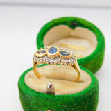 18ct Yellow Gold, 0.25ct Diamond & Sapphire Floral Dress Ring Vintage c1970