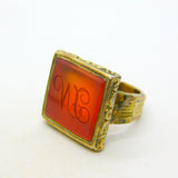 George III 9ct Gold, Carnelian Agate 'VL' Initial Seal Signet Ring Antique c1790