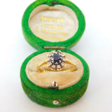 18ct Yellow Gold, Sapphire & Diamond Floral Engagement Ring Vintage 1989