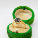 18ct Yellow Gold, Sapphire & Diamond Floral Engagement Ring Vintage 1989