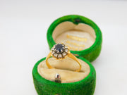 18ct Yellow Gold, Sapphire & Diamond Floral Engagement Ring Vintage 1989