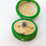 18ct Yellow Gold, Sapphire & Diamond Floral Engagement Ring Vintage 1989