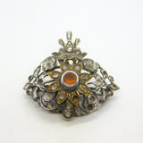 18th Century Iberian Sterling Silver & Gold Paste Set Floral Brooch Antique