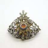 18th Century Iberian Sterling Silver & Gold Paste Set Floral Brooch Antique