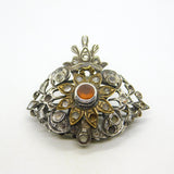 18th Century Iberian Sterling Silver & Gold Paste Set Floral Brooch Antique