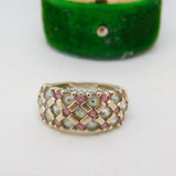 9ct White Gold, Blue & Pink Topaz Dress Ring Vintage 2004 Birmingham