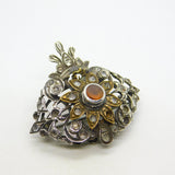 18th Century Iberian Sterling Silver & Gold Paste Set Floral Brooch Antique