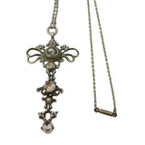 18th Century Sterling Silver Iberian Style Rock Crystal Pendant Necklace Antique