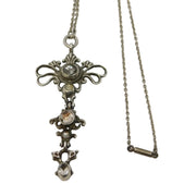 18th Century Sterling Silver Iberian Style Rock Crystal Pendant Necklace Antique