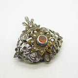 18th Century Iberian Sterling Silver & Gold Paste Set Floral Brooch Antique
