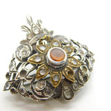 18th Century Iberian Sterling Silver & Gold Paste Set Floral Brooch Antique